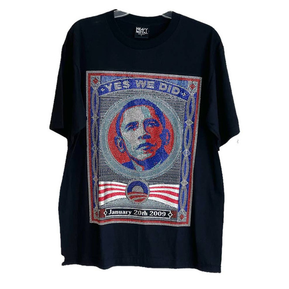 Heavy Metal Men's Short Sleeve Obama Graphic T-Shirt Crew Neck Black Size L - Picture 1 of 8